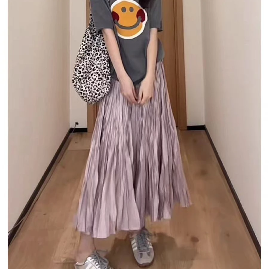 2025春秋季高级感韩系山本松紧腰百褶半身裙女显瘦遮跨显瘦大裙摆
