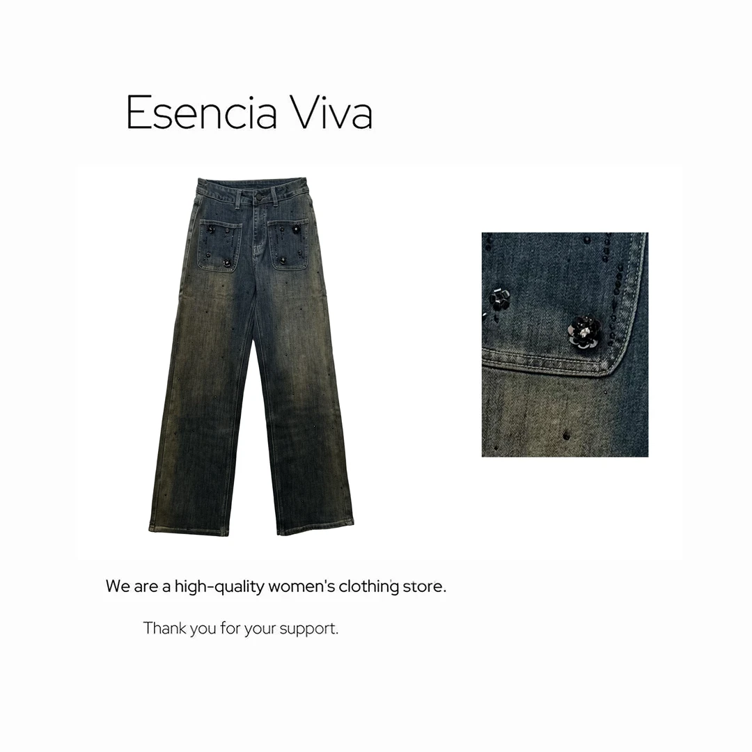 EV.【原创设计】设计感重工珠片复古时尚牛仔裤EVZZ0233