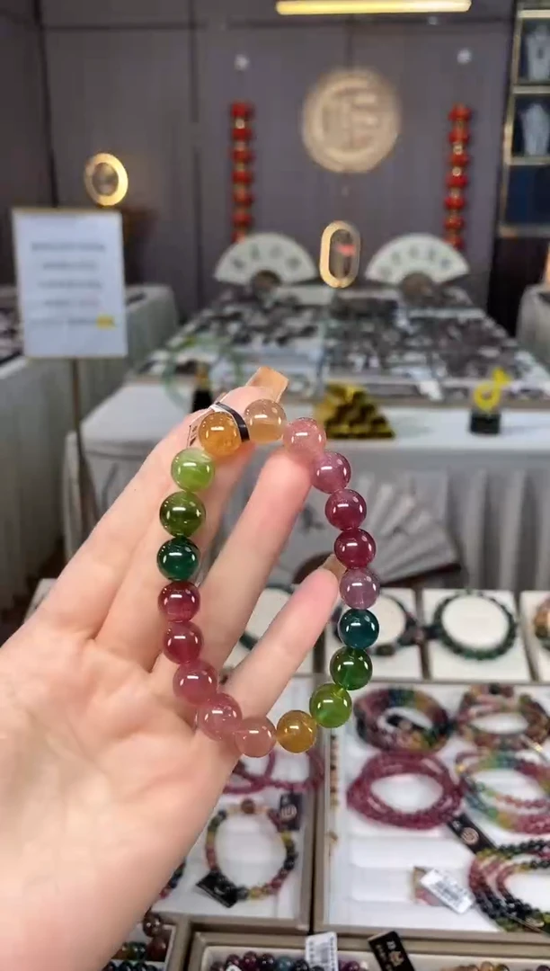 未镶嵌老矿碧玺色标彩虹单圈手串10mm+碧玺dan多样性发货一条