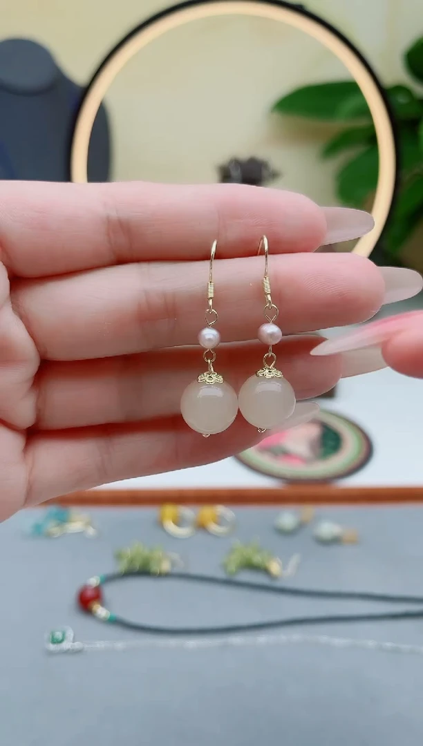 玛瑙/玉髓耳饰银S925镶嵌660