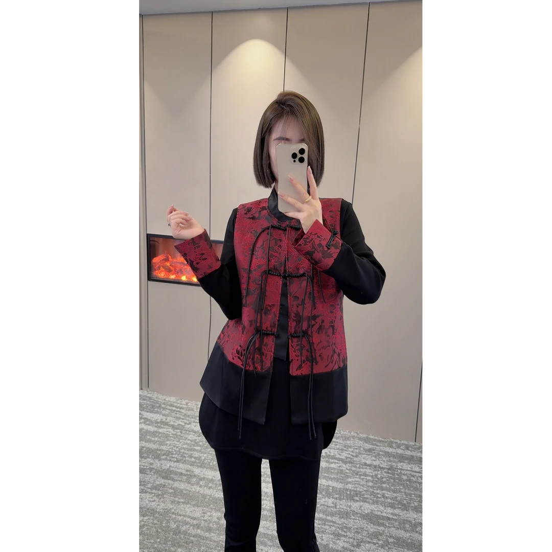 【菲凡】0095重磅提花设计流苏马甲外套➕卫衣打底衫