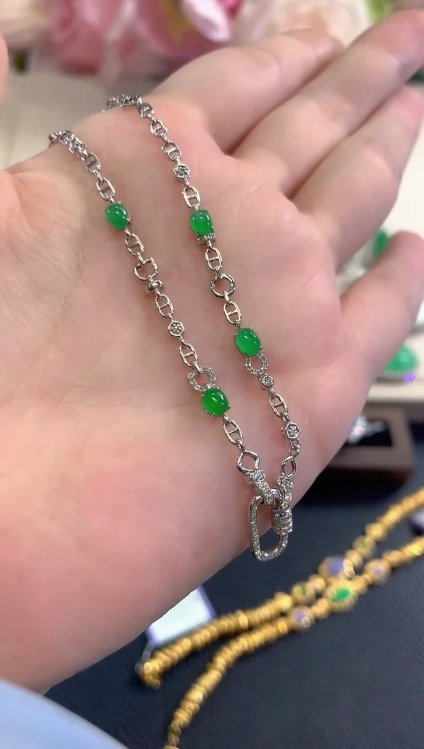 项链18K金镶嵌翡翠春日珠宝 D79多样性一件发