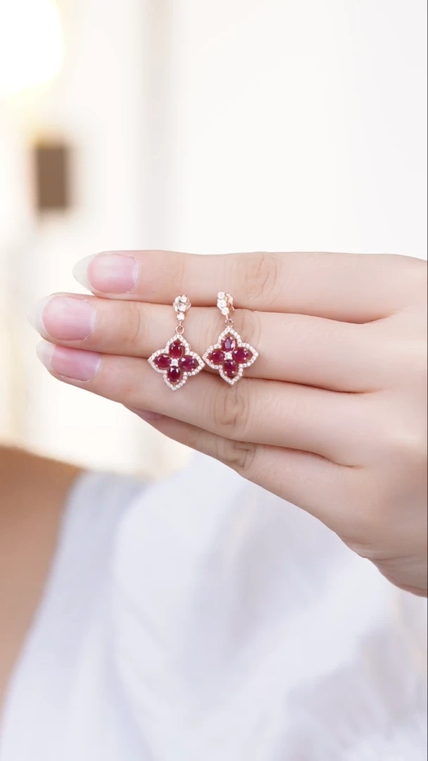 银S925镶嵌耳饰红宝石耳饰