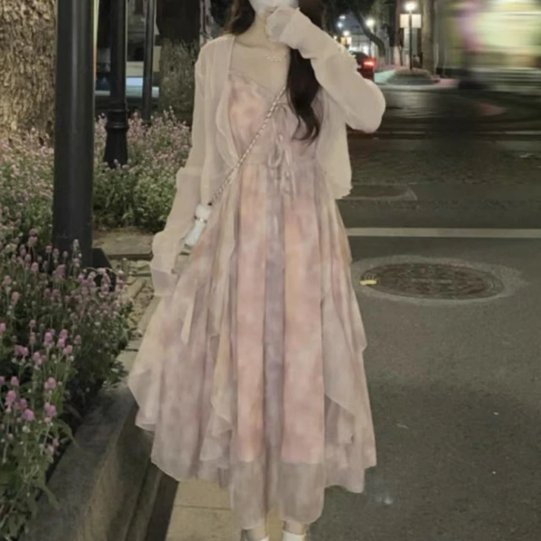 婷婷家温柔风吊带裙开衫两件套仙女连衣裙女夏款裙子套装