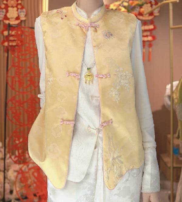 复古时尚国风新中式马夹中国风女士马甲民族风2025A7721—四月