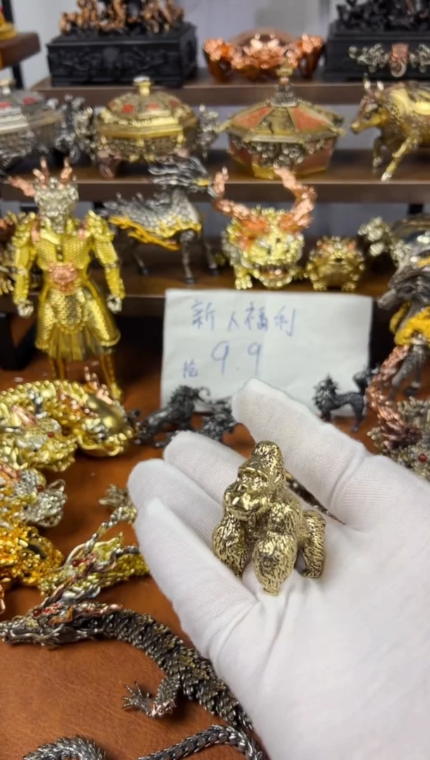 银**马大猩猩黄铜摆件复古