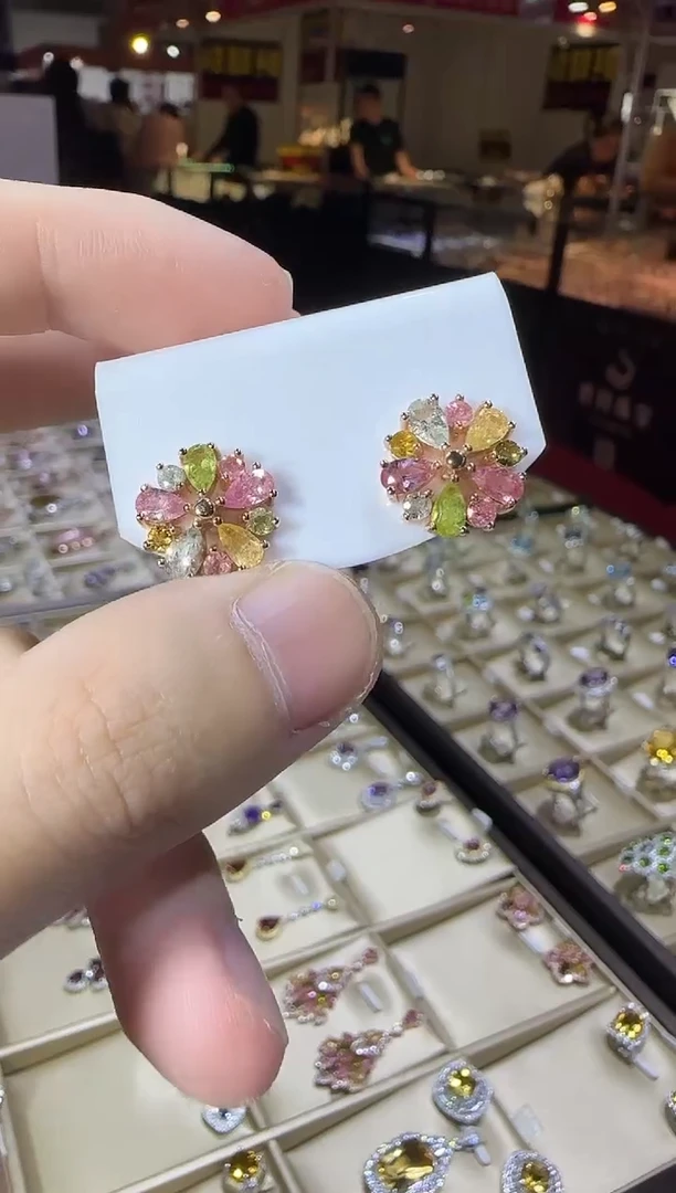 银S925镶嵌耳饰碧玺13mm耳钉多样性发设计款