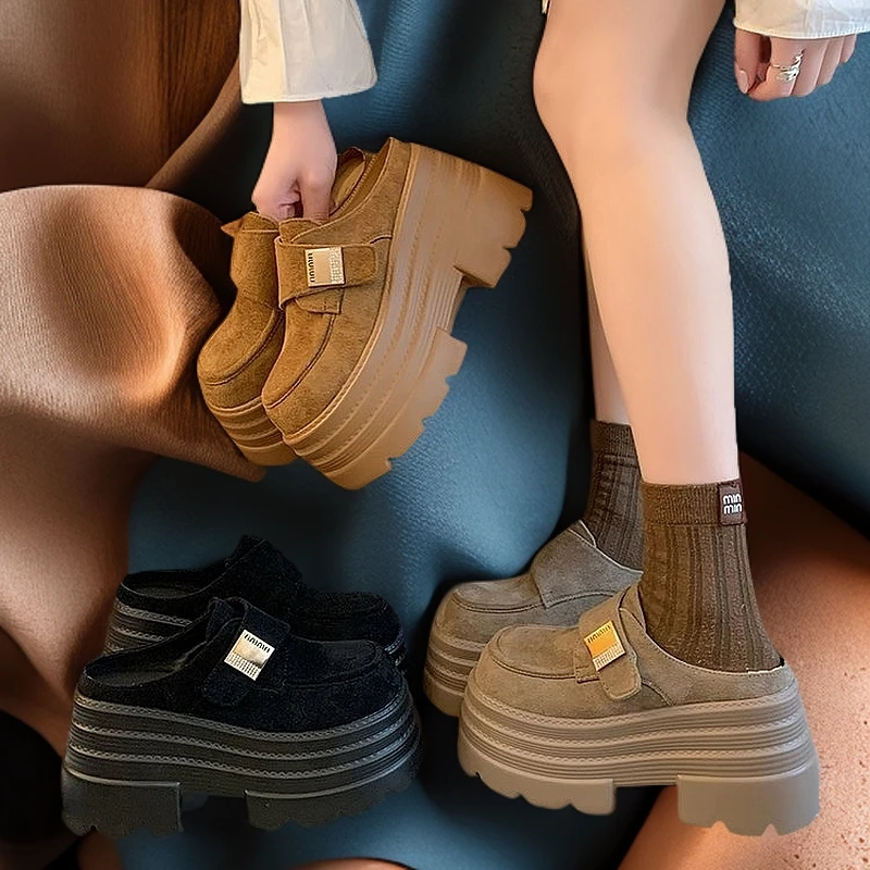 2025春季新款10cm内增高勃肯拖鞋女百搭松糕厚底包头半拖鞋复古