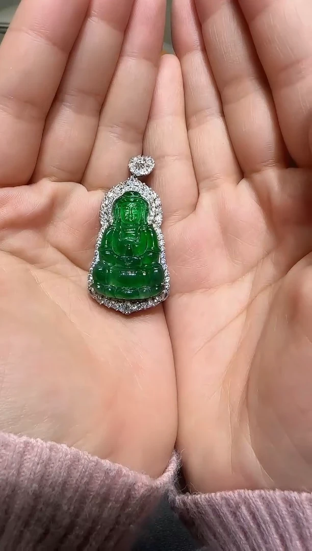 【闪购商品】翡翠吊坠(不含链)银S925镶嵌翡翠观音