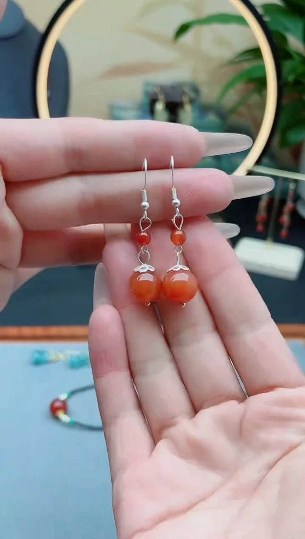 玛瑙/玉髓耳饰银S925镶嵌632