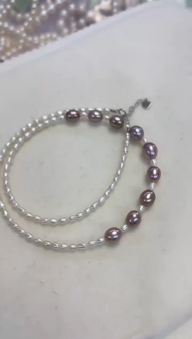 颈饰银S925镶嵌淡水珍珠彩珠项链