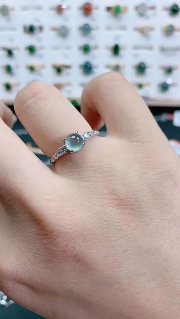 翡翠戒指银S925镶嵌天然翡翠