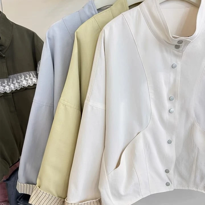 【遂宁恒宣】C72994春季女立领宽袖秋季长袖百搭小众韩版外套开衫