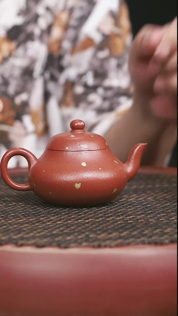 茶壶紫砂6号全手工朱泥洒金君德160CC