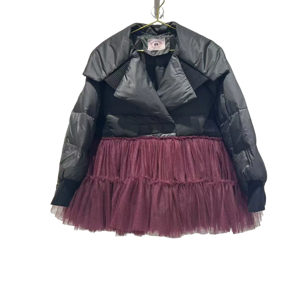 4123【珍珍优选】设计师新款拼接纱纱冬季长袖女装连衣裙