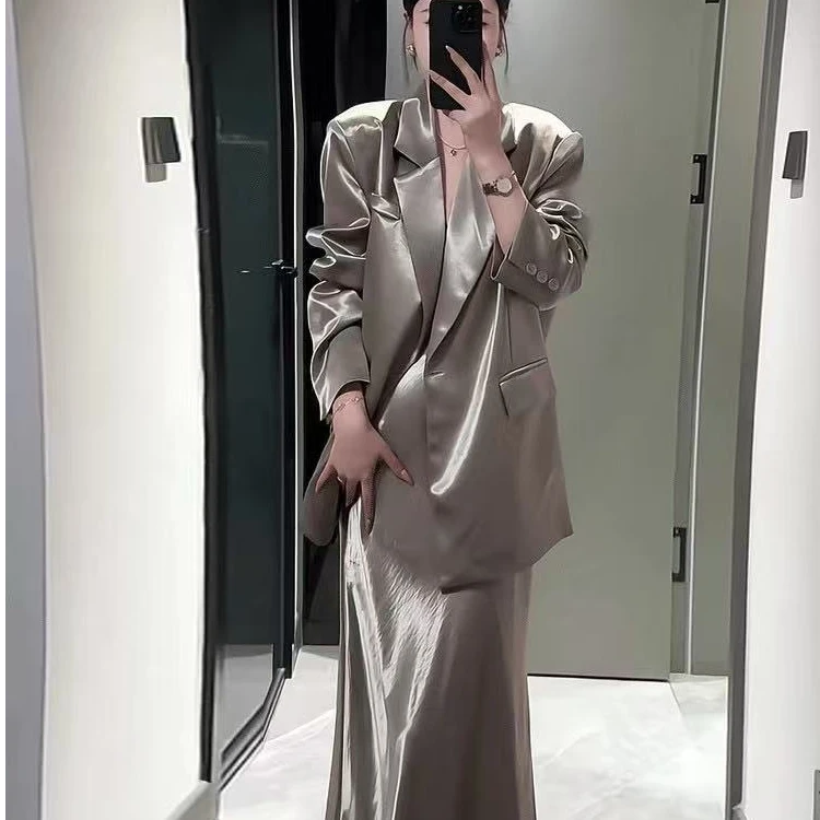 休闲西装套装裙休闲中长款西服外套高腰两件套春秋季