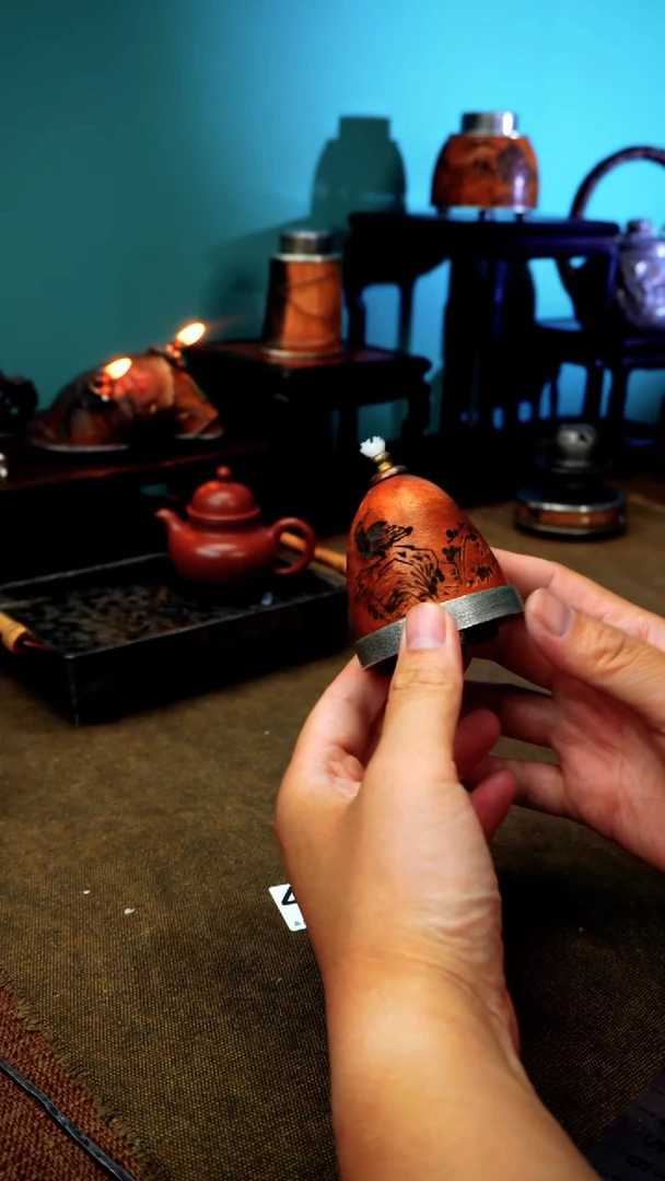 4849福利雕刻乌鸦葫芦包锡油灯6*7.5