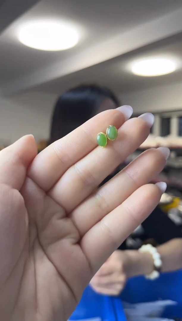 银S925镶嵌和田玉耳饰（多样性发一件）