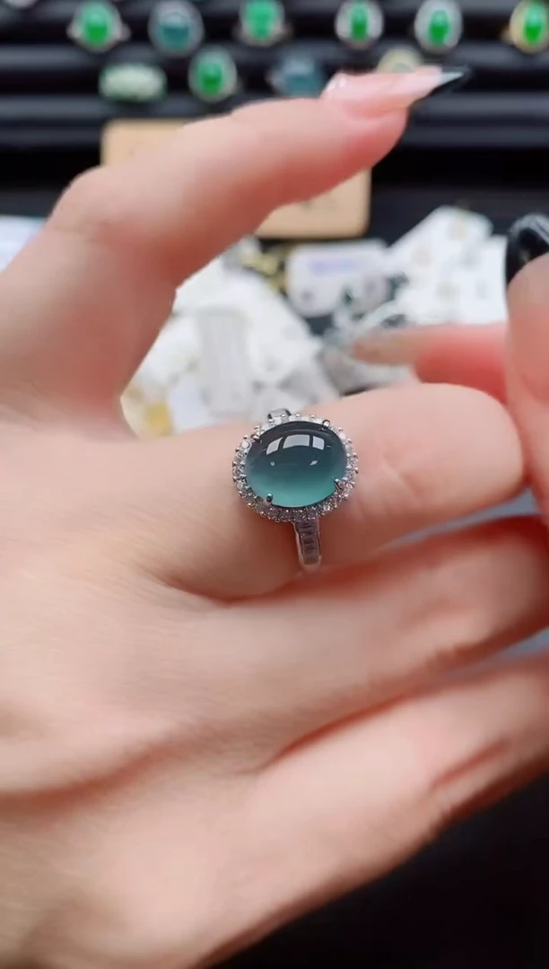 银S925镶嵌戒指翡翠1