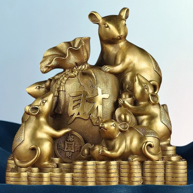纯铜五鼠运财黄金袋招财聚财