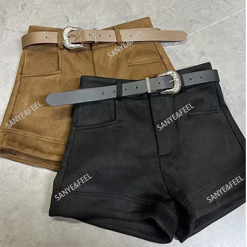 sanye&feel/妍三也【辣妹热裤】复古港风拼接牛仔短裤543109YX