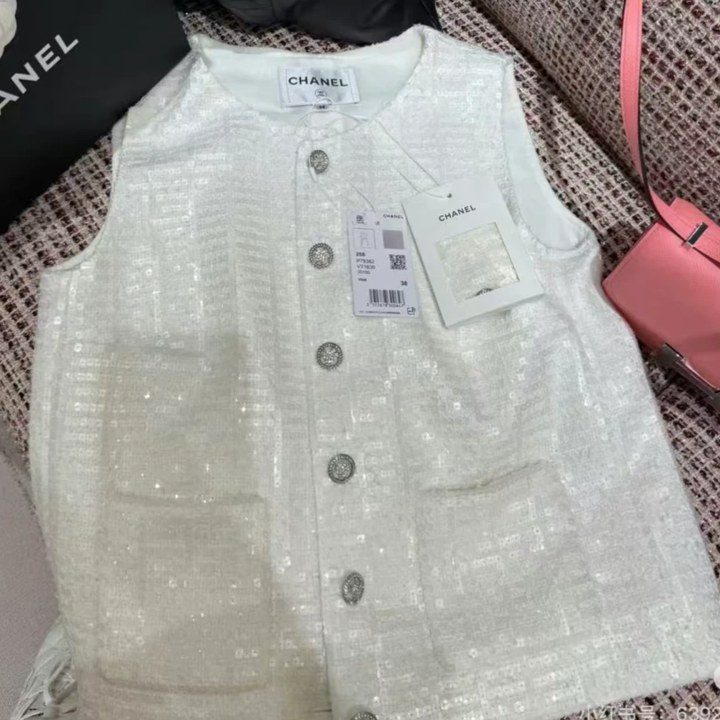 99新 Chanel/香奈儿 25S白色重工亮片马甲34码
