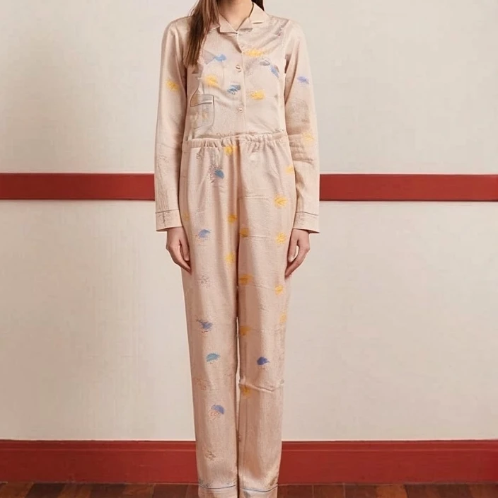 粉色天气翻领空气层家居服睡衣套装