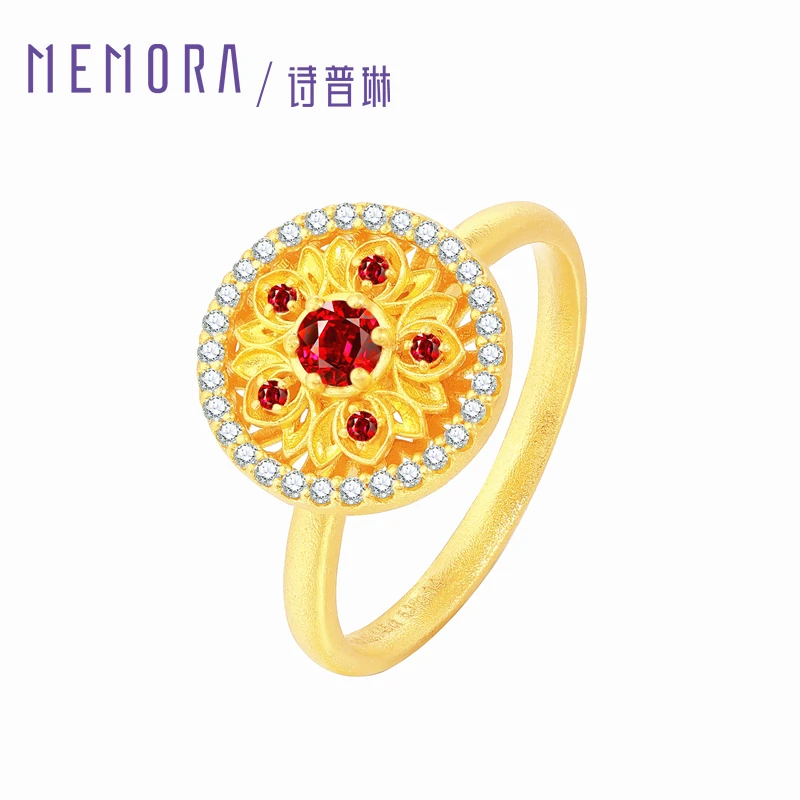 MEMORA/诗普琳×芳华美人如花戒指红宝石钻石精致可旋转足金戒指