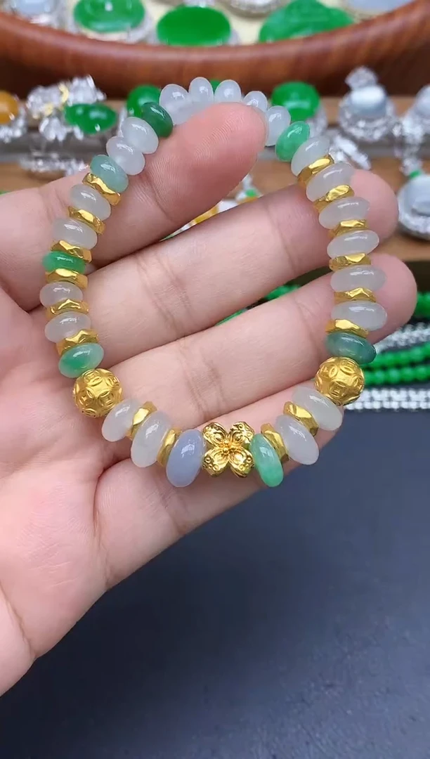 足金镶嵌手链翡翠469-中国好珍宝