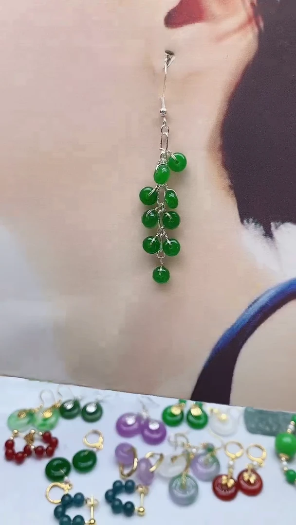 银S925镶嵌翡翠耳饰翡翠233