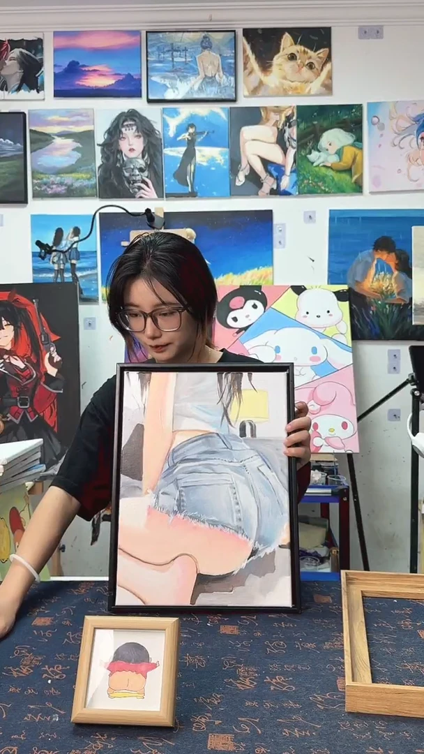 丙烯画怕*牛仔短裤丙烯画h