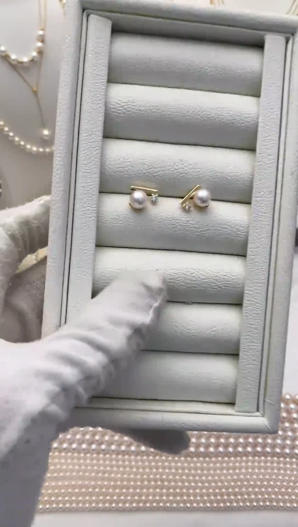 银S925镶嵌耳饰海水珍珠平衡木6.0-7.0mm