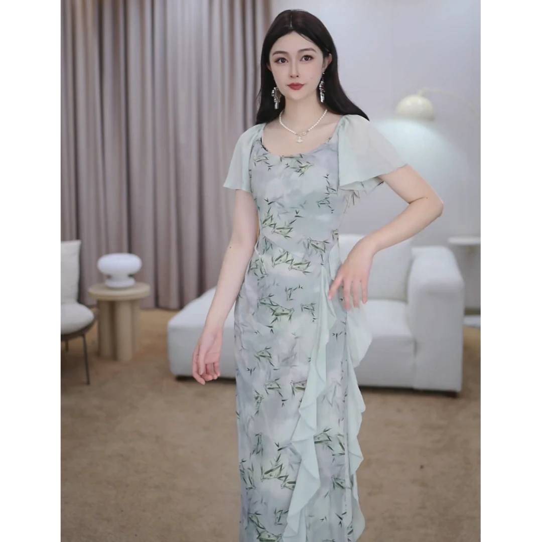 【思雨】夏季新款法式设计感修身显瘦鱼尾连衣裙-CY173