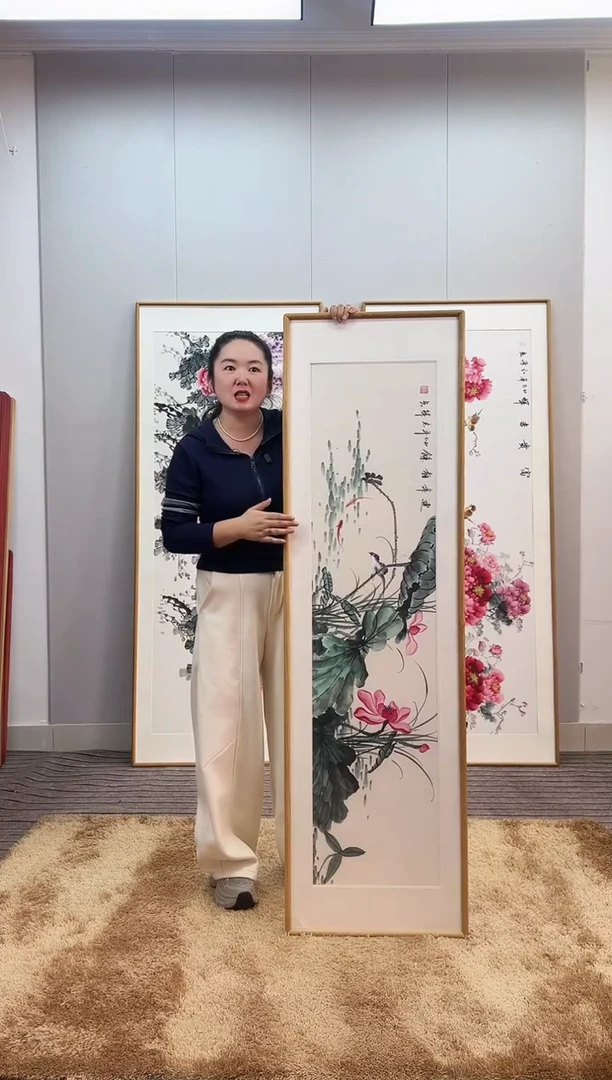 国画手绘荷花162*47尺寸