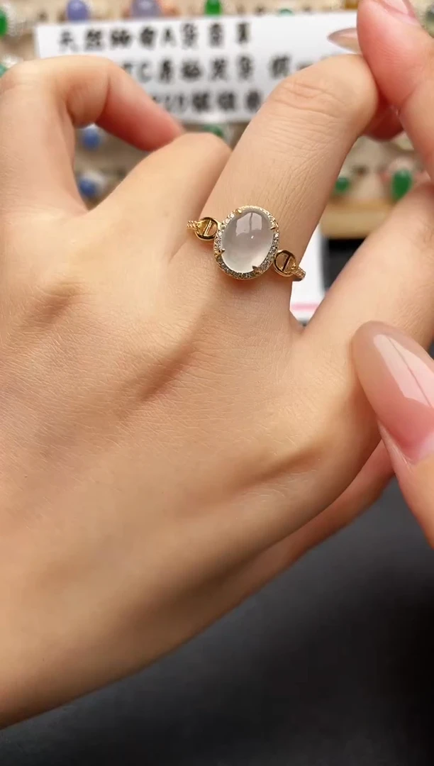 银S925镶嵌戒指翡翠一物一证一礼盒