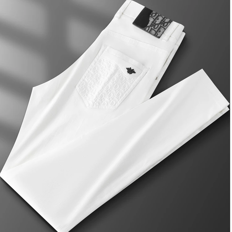 轻奢夏季薄款弹力白色牛仔裤男潮流修身时尚百搭小直筒男士休闲裤