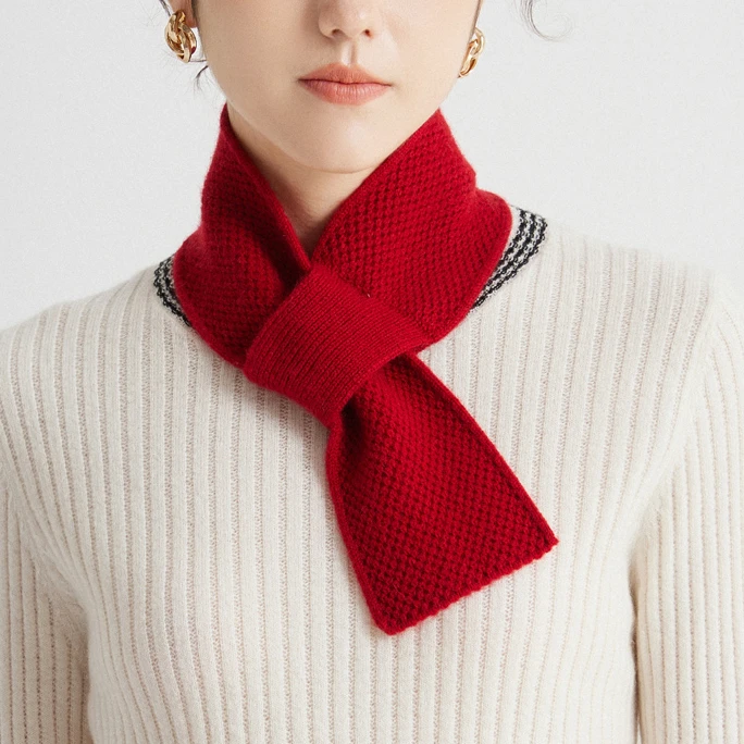 100%山羊绒疙瘩针交叉围巾时尚针织围脖百搭女士