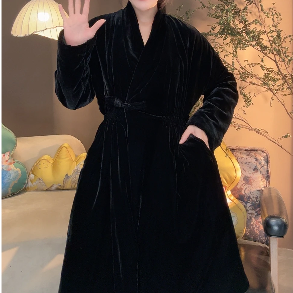 丝绒盘扣侧系抽绳棉衣（走秀款）