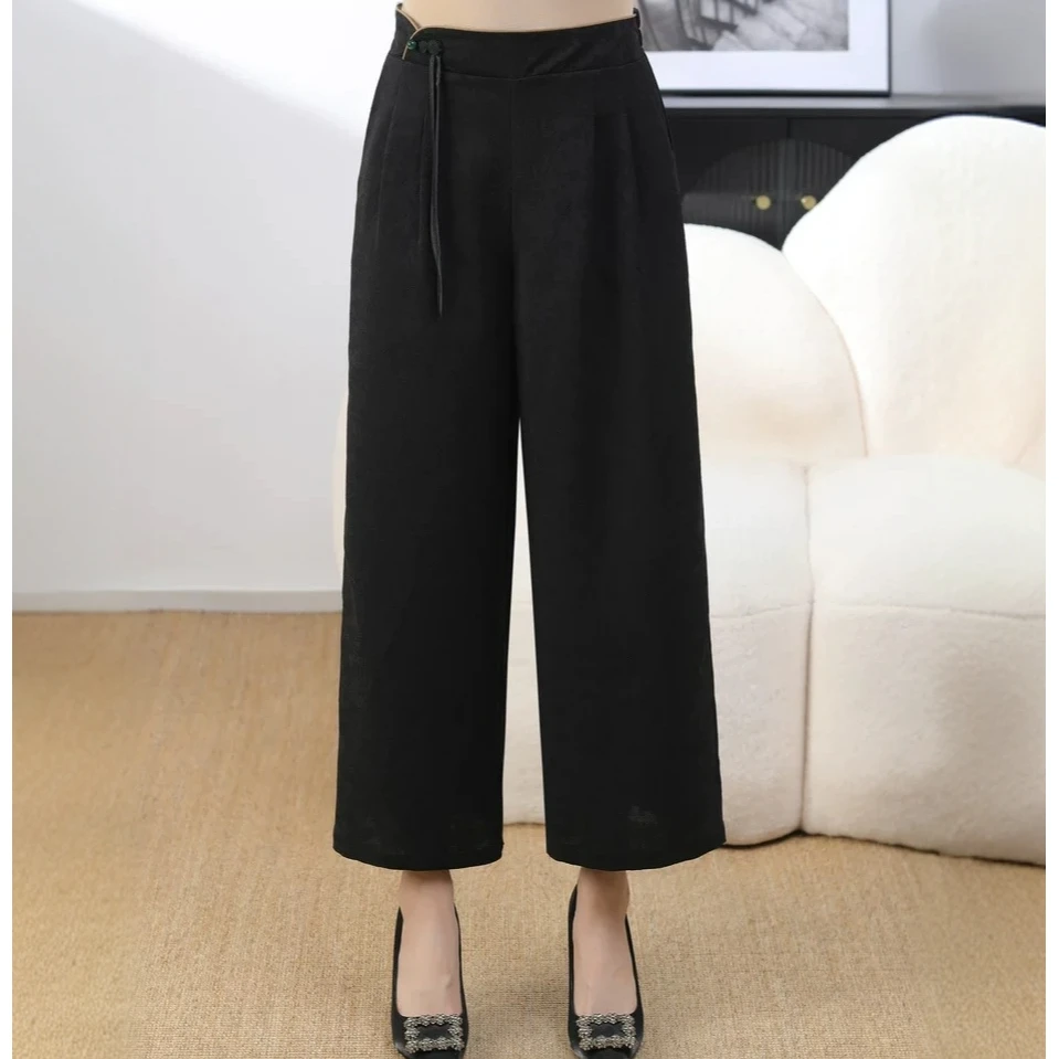 K106【维亿专属】高腰直筒裤提花休闲裤松紧裤时尚女装宽松气质休闲