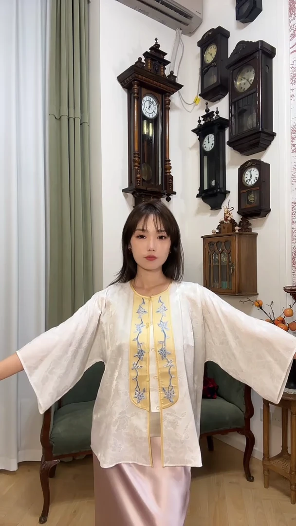 【现货】白色 对襟 黄色手绣前门襟 小褂子