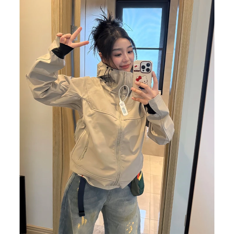 特氟龙三防软壳冲锋衣外套男女款秋冬季户外防风防水连帽登山夹克