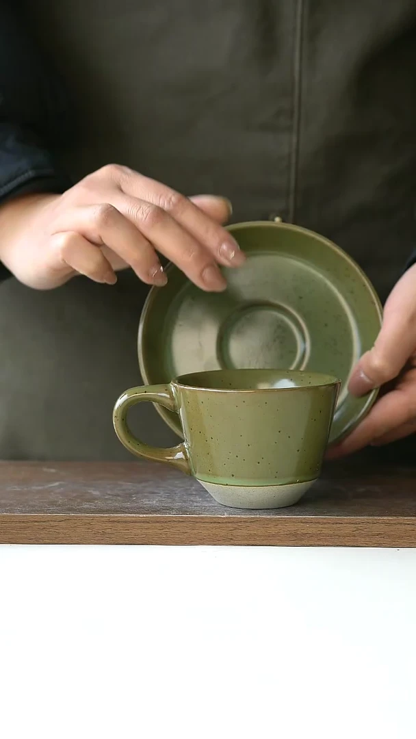 【闪购商品】陶瓷微瑕RG绿色180ml咖啡杯碟@4-2@