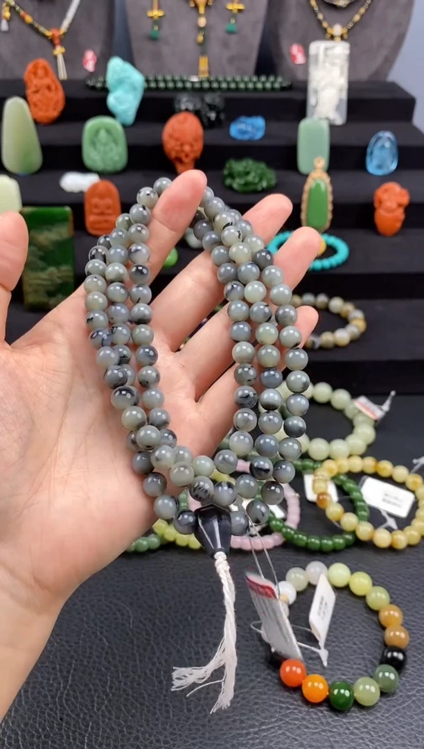 手串未镶嵌和田玉8mm青花圆珠108