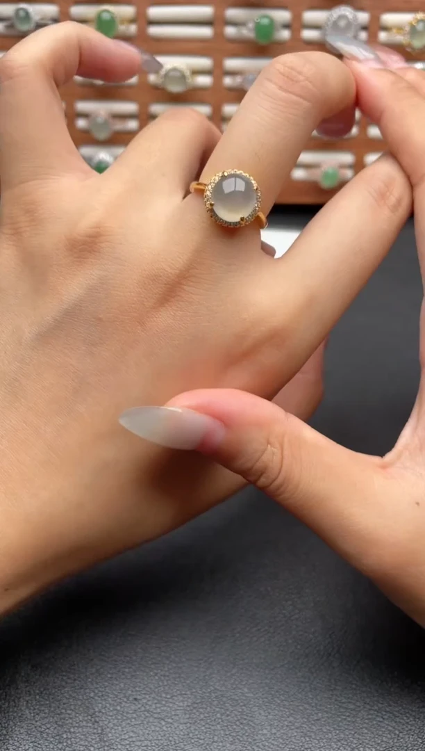 翡翠戒指银S925镶嵌一物一证一礼盒