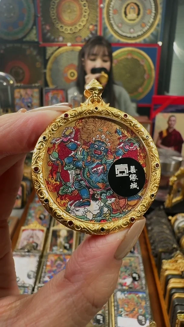 吊坠 壹善缘城手绘唐卡六臂大黑天双面