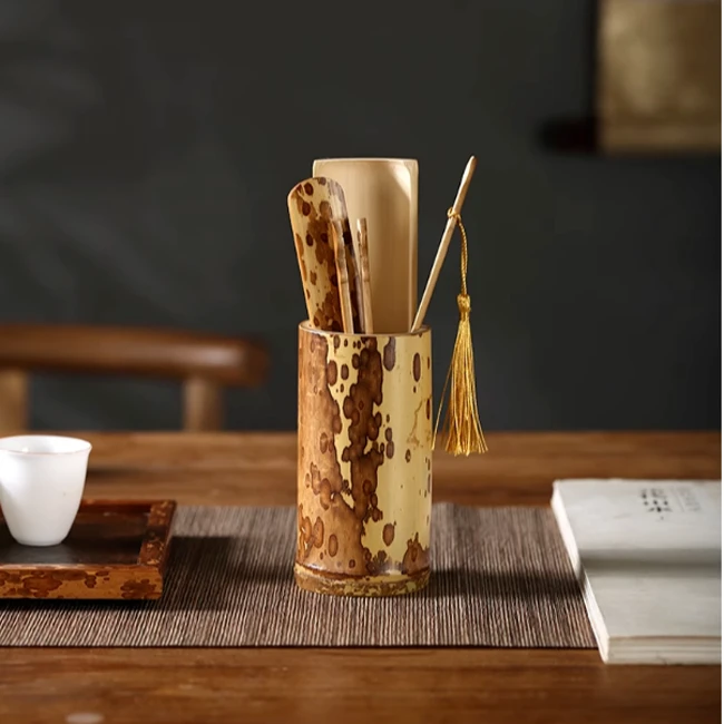 高端梅妃竹茶则茶拨茶道六君子套装泡茶工具斑竹茶艺功夫茶具配件