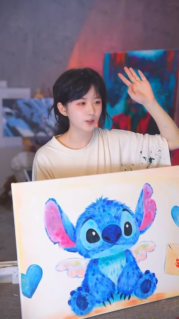 油画蓝****掌史迪仔丙烯画纯手绘