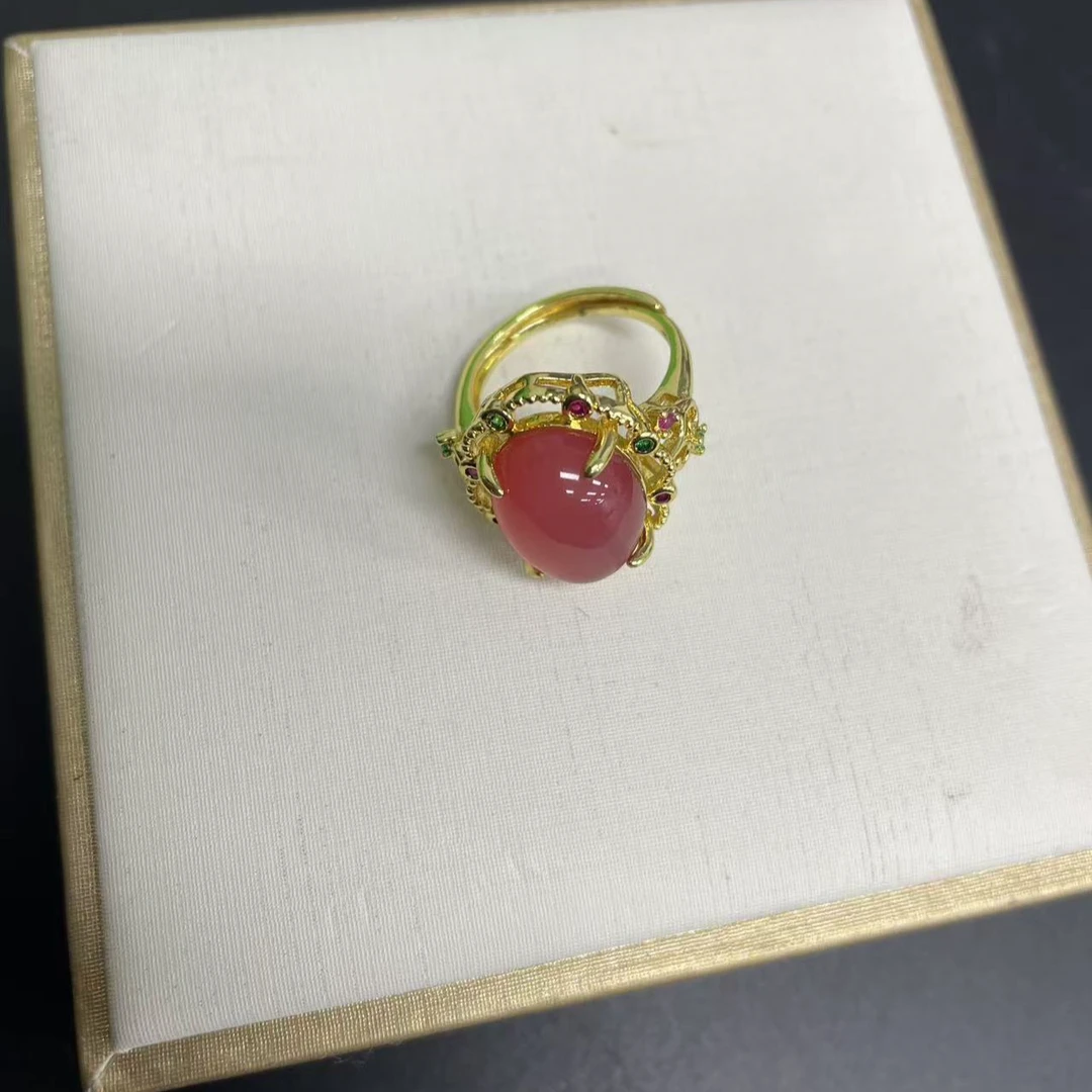 【小杰推荐】蜜桃粉盐源蛋面镶嵌戒指（多样性发其一）10618