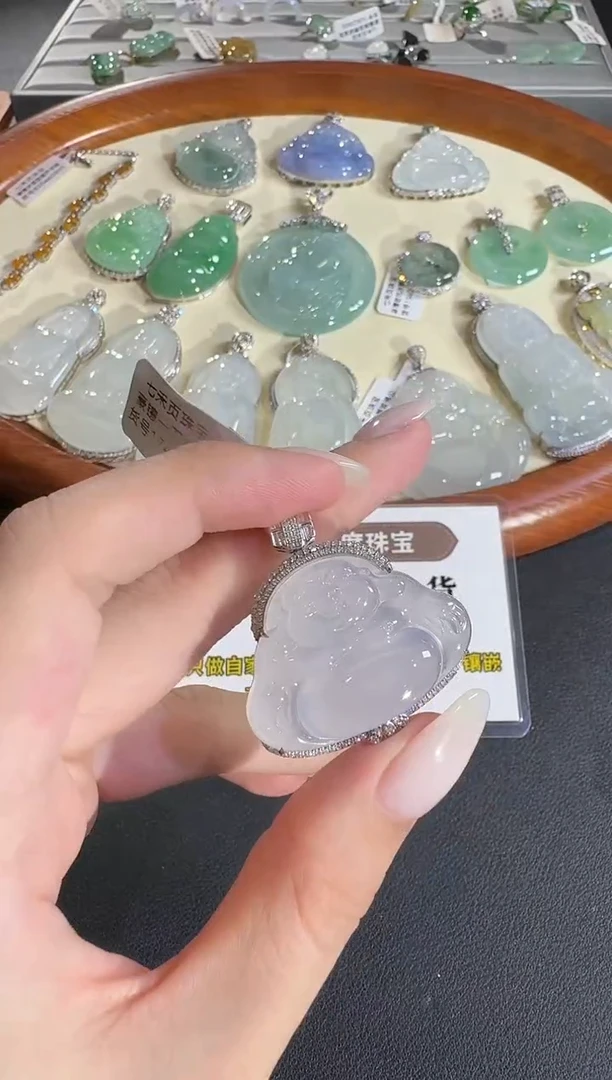 吊坠(不含链)18K金镶嵌翡翠【源头工厂】钻石镶嵌