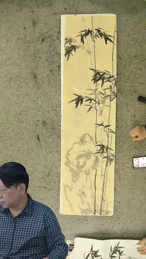 国画四尺对开  墨竹条屏 34*138cm